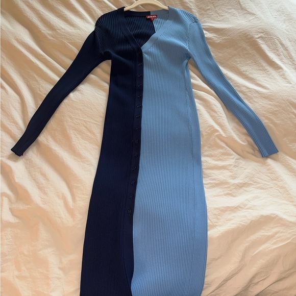 STAUD Asymmetrical Dress in Navy and Light Blue - Picture 2 of 2